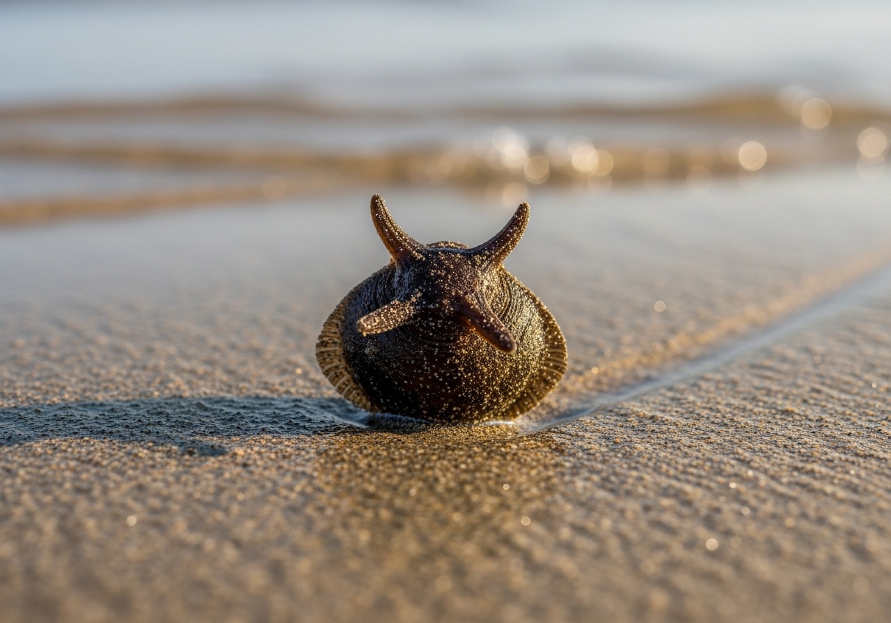 A black, four-horned mermaid's purse skate egg case found in the strandline near Marco Island, Florida