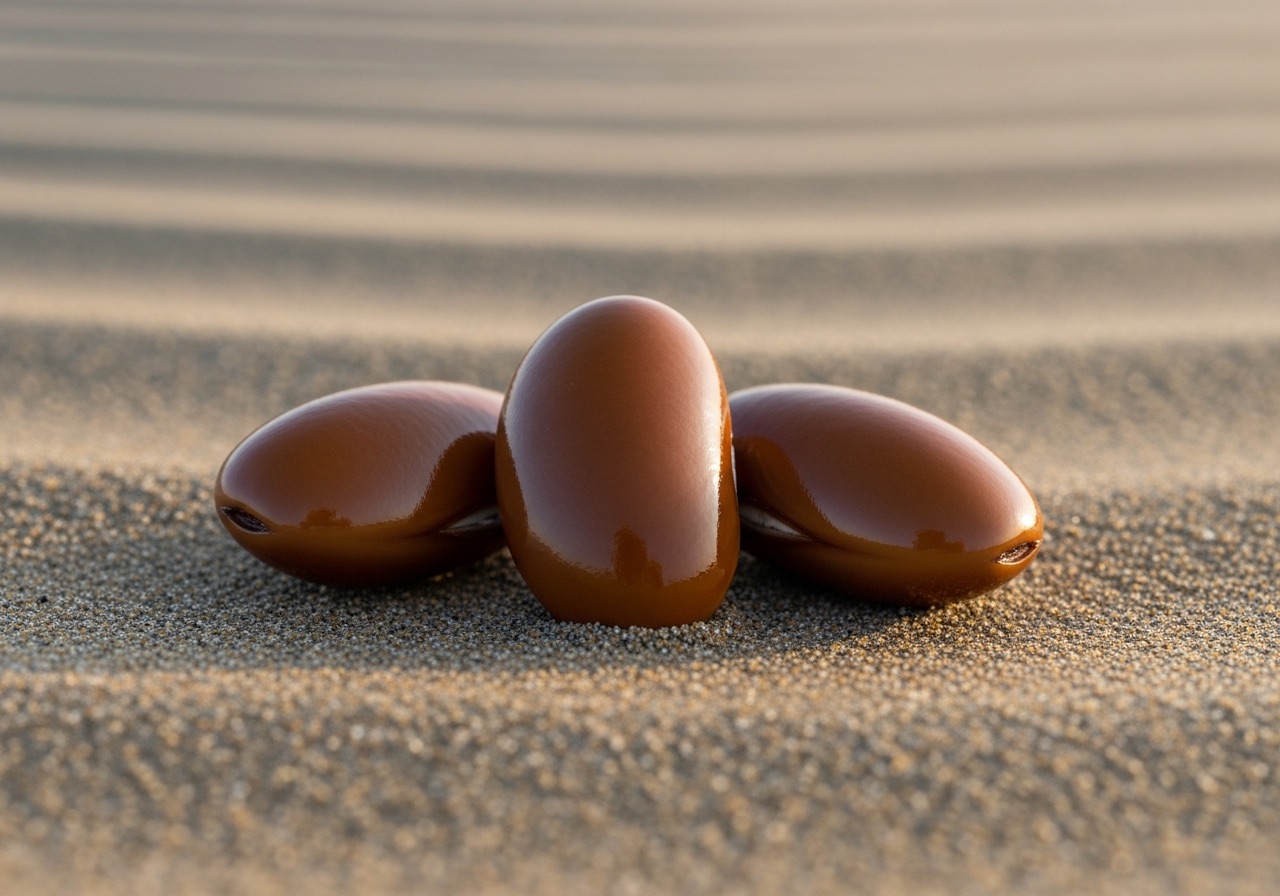 Polished drift seeds and sea beans gathered on a shelling trip near Naples, Florida
