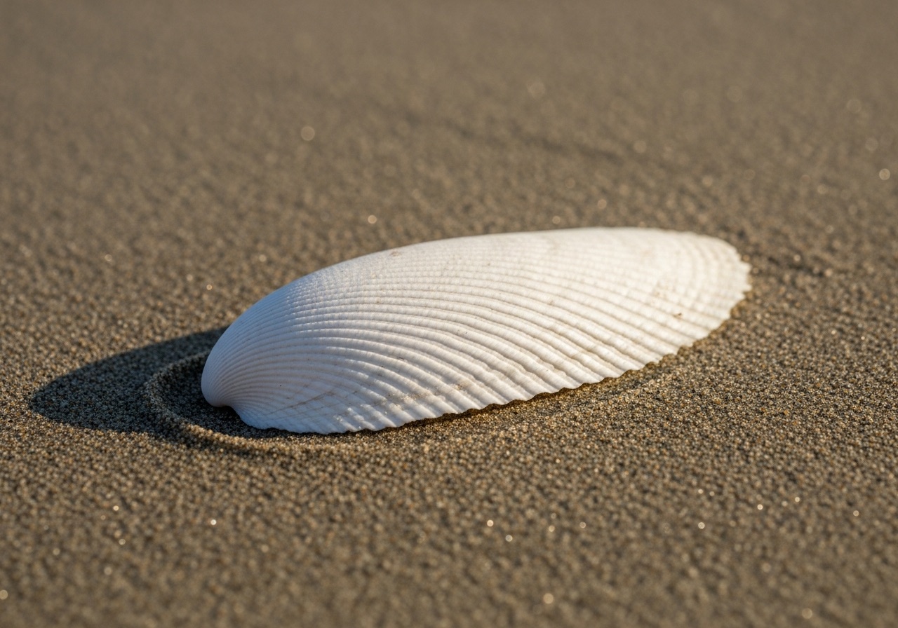 A chalky white angel wing shell among shelling finds near Marco Island, Florida