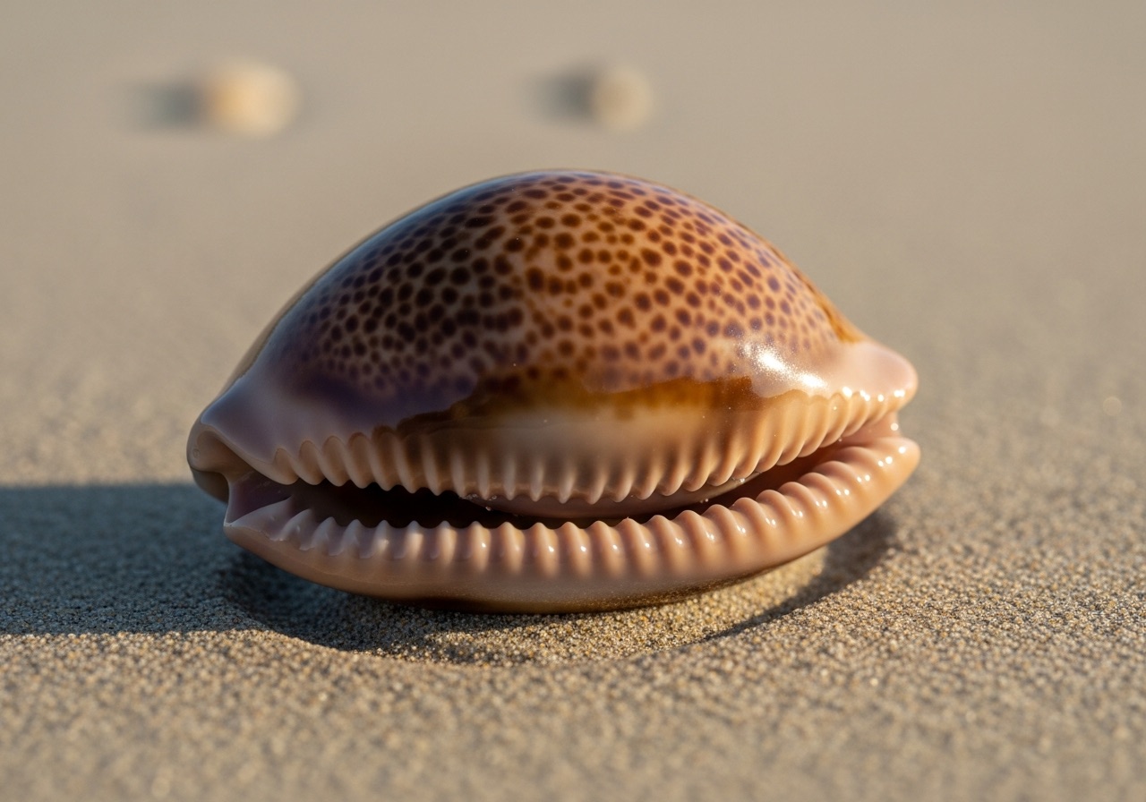 A glossy spotted Atlantic cowrie shell found on a Marco Island shelling trip