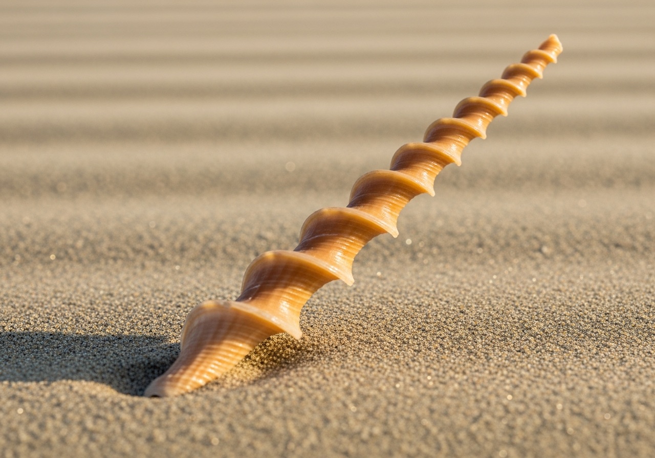 A long slender high-spired Atlantic auger shell found on a Marco Island shelling tour