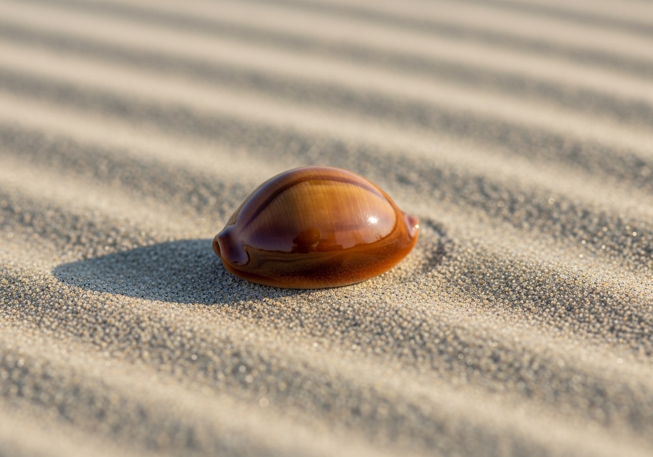 A tiny brown bean-shaped coffee bean snail among small shells from a Ten Thousand Islands trip