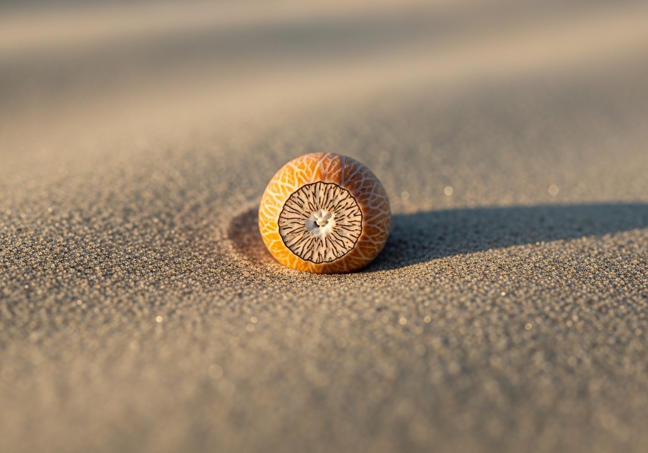 A small cross-hatched common nutmeg shell among Gulf shells at sunset on a Marco Island beach