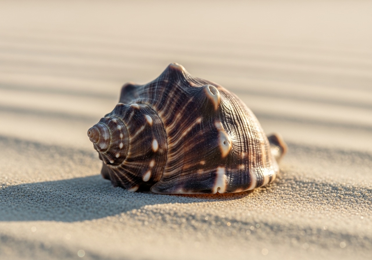A banded crown conch shell with shoulder spines found near Marco Island, Florida