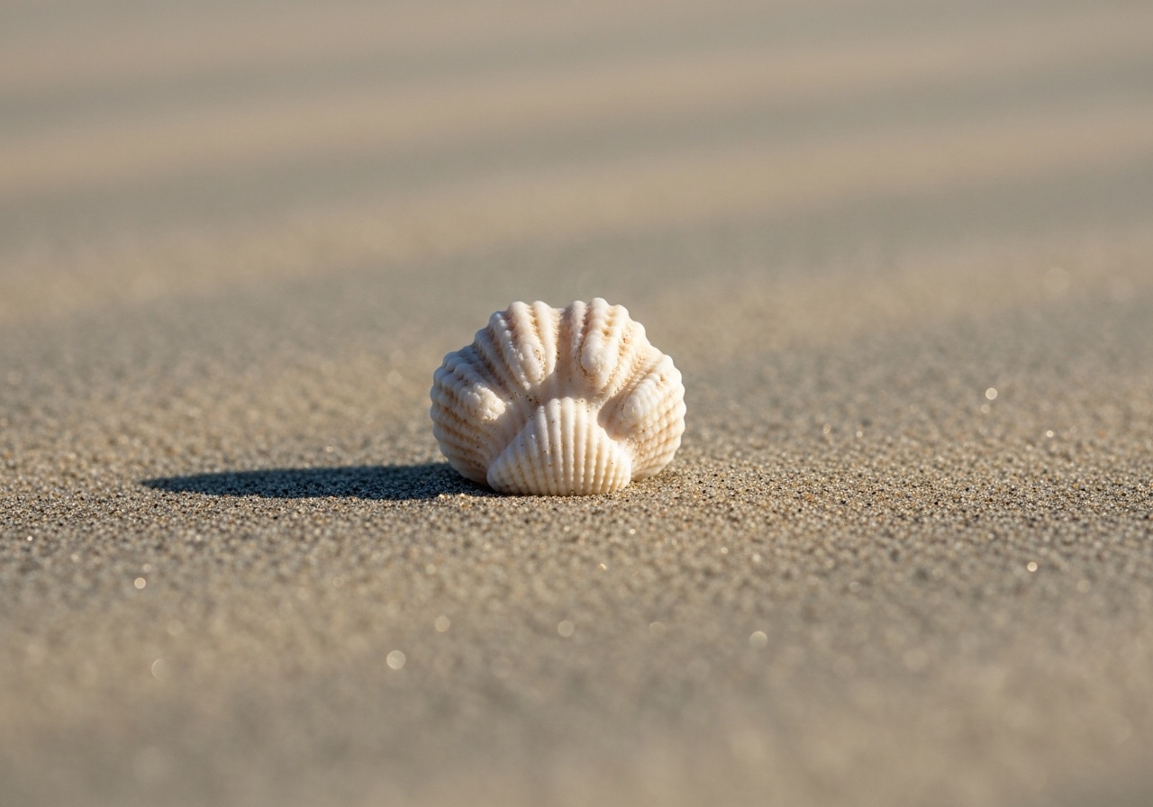 A tiny ribbed kitten's paw shell found on a barrier island near Marco Island, Florida