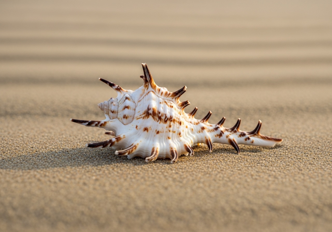 A frilly lace murex shell with delicate spines found on a Naples shelling trip in Florida