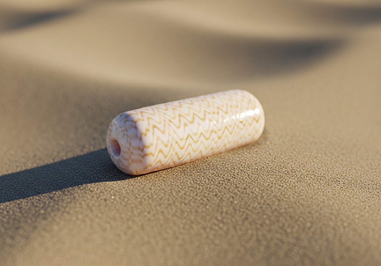 A glossy cylindrical lettered olive shell with zigzag markings from a SW Florida shelling tour