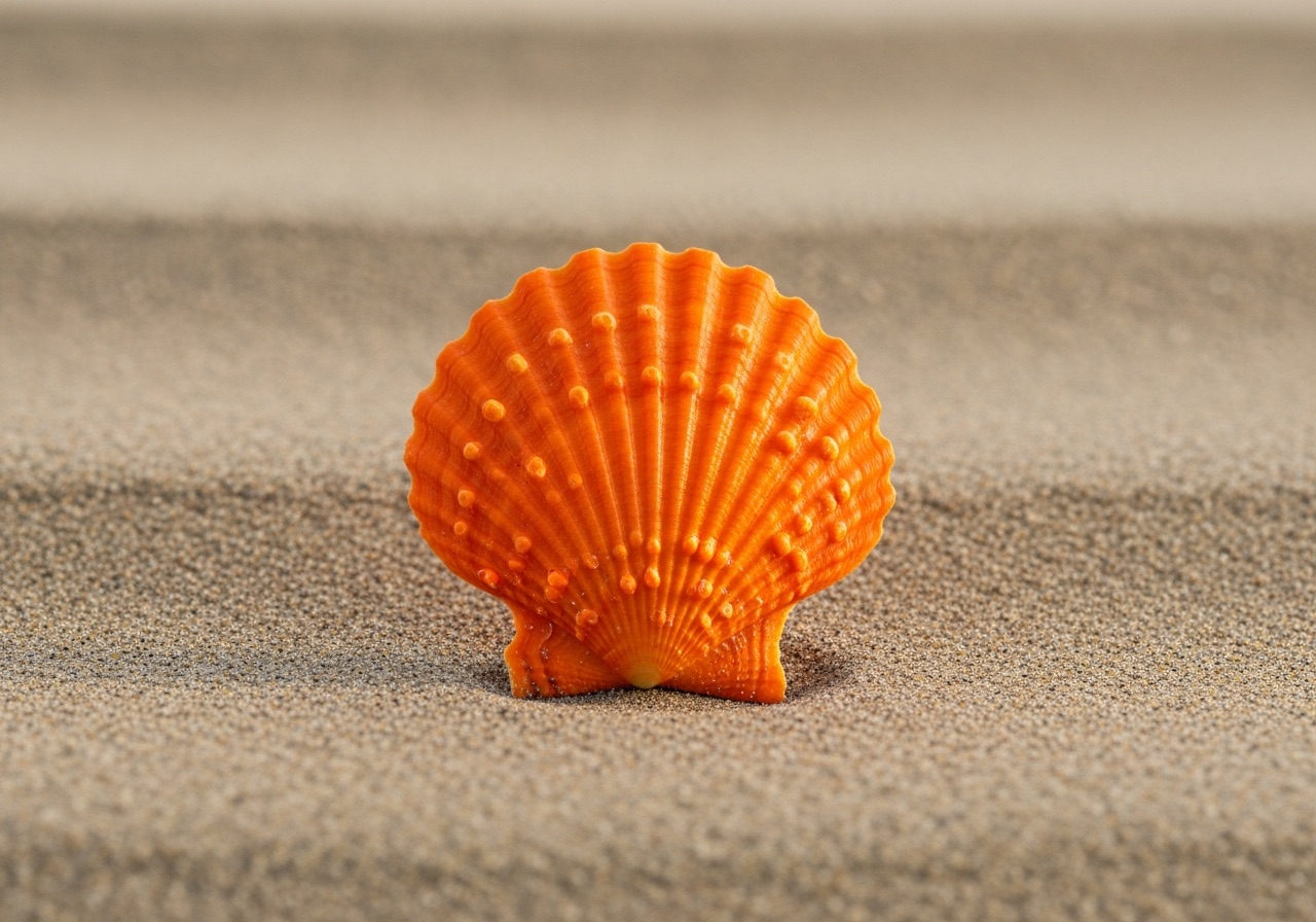 A knobby orange lion's paw scallop shell from a SW Florida shelling trip near Marco Island