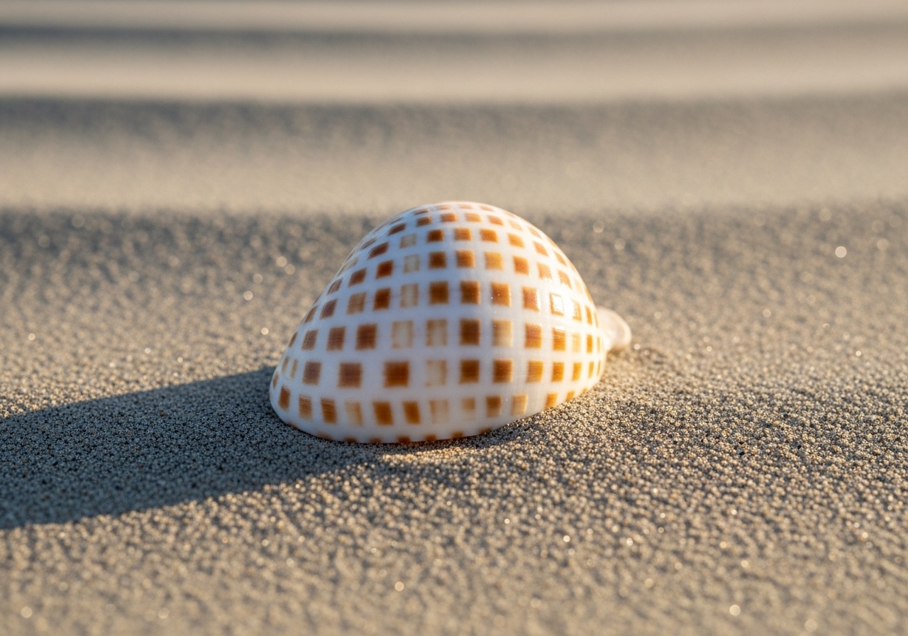 A pale scotch bonnet helmet shell with a brown-spot grid found near Marco Island, Florida