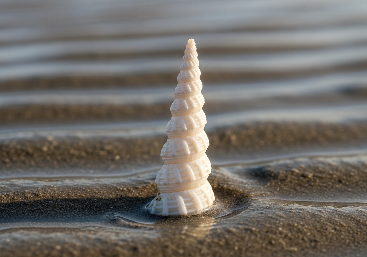 A delicate white ribbed wentletrap shell found on a Naples-area shelling tour