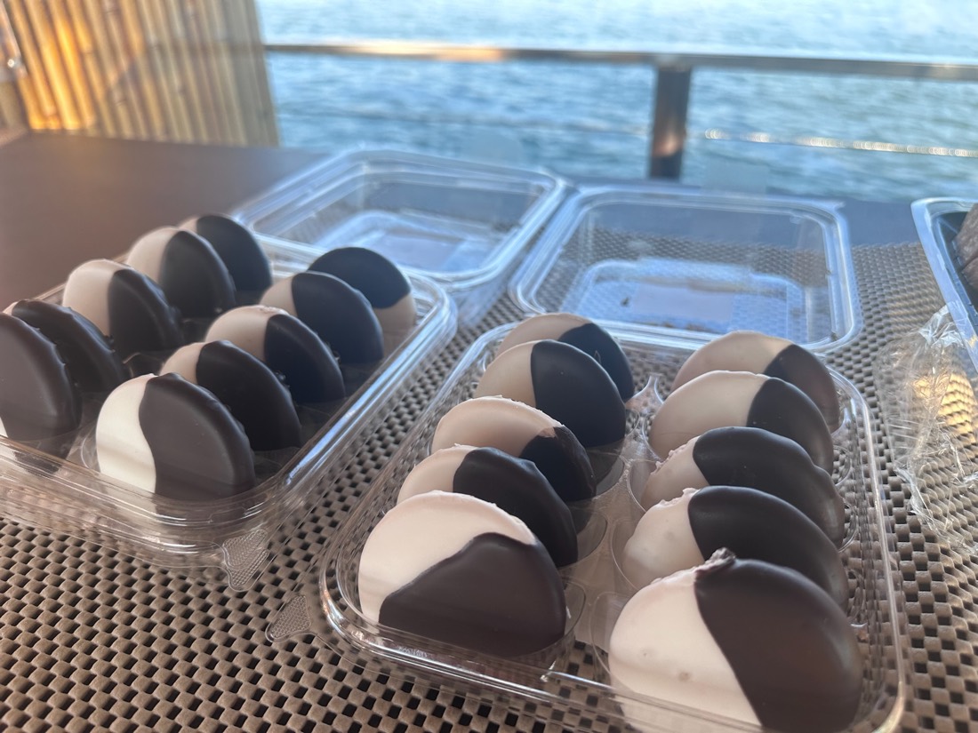 Drinks and treats laid out aboard a Sand Dollar sunset dinner cruise near Marco Island, Florida